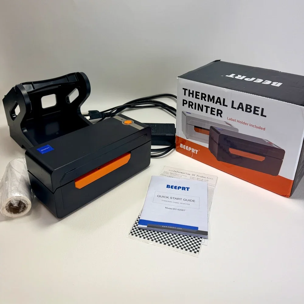 BEEPRT Thermal Label Printer with Holder Black USB or Blue Tooth